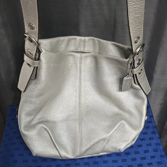 Coach Silver Pebbled Leather Duffle Hobo Bag - Picture 12 of 16